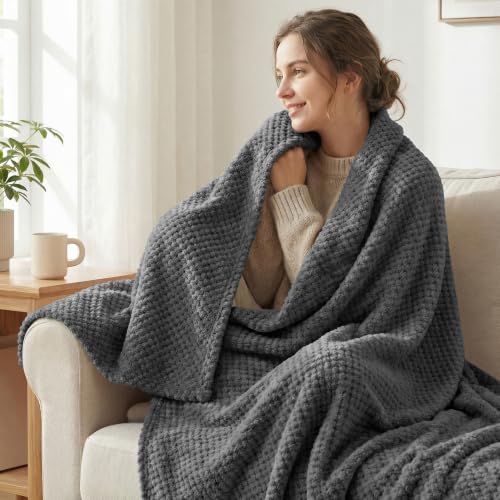 Soft Waffle Fleece Bed Blanket Queen Size (Gray / 90x90 in)