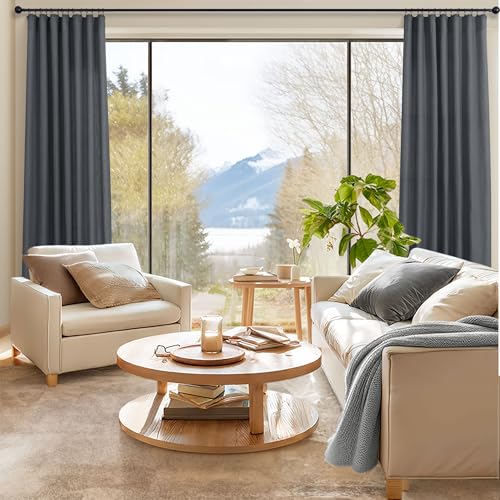 Grey Curtains for Living Room 96 Inches Long 2 Panels Back Tab Light Filtering Linen Semi Sheer Modern Farmhouse 8ft Curtain Drapes for Bedroom Home Office Ceiling to Floor Length Charcoal Dark Gray (52"W x 96"L (Pack of 2) / Dark Grey)