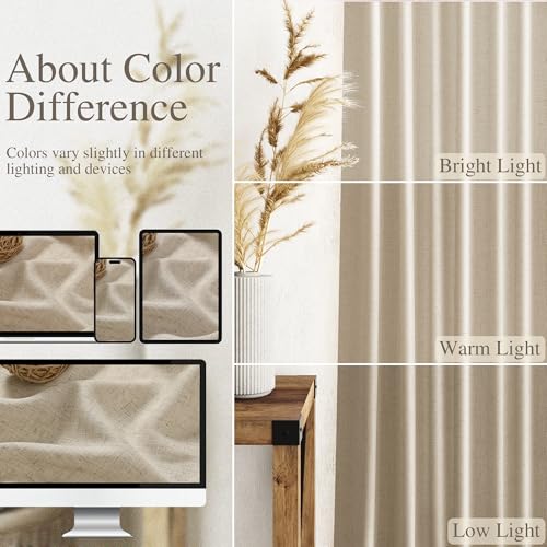 Taupe Burlywood Curtains 102 Inches Long for Living Room Linen Light Filtering Rustic Farmhouse Decor Curtains Back Tab Privacy Semi Sheer Curtain for Bedroom Office 52x102 (52"W x 102"L (Pack of 2) / Taupe Burlywood)