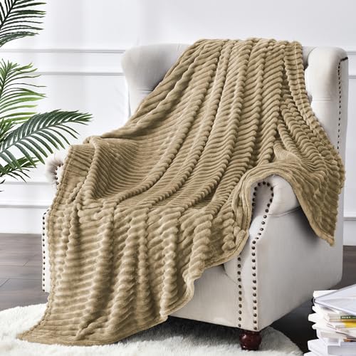 3D Ribbed Light Brown Fleece Twin Blanket for Couch (Brown / Twin(60"x80"))