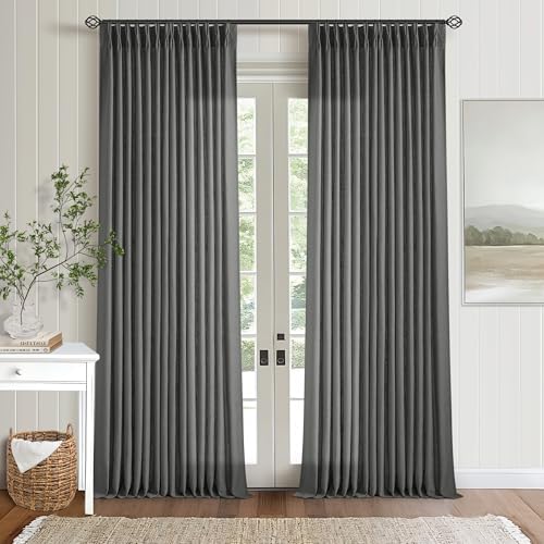 Charcoal Gray Linen Pinch Pleat Semi Sheer 108 Inch Curtains 2 Panels Set (Charcoal Grey / 40"W x 108"L (Pack of 2))