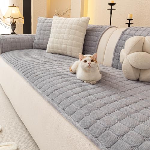 Velvet Sectional Couch Covers for Dogs (Light Grey / 1PC/27.6"x59"/Loveseat & Short "L" Part)