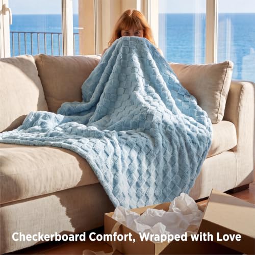 Checkered Soft Cozy Throw Blanket for Couch (Light Blue / Throw (50" X 60"))
