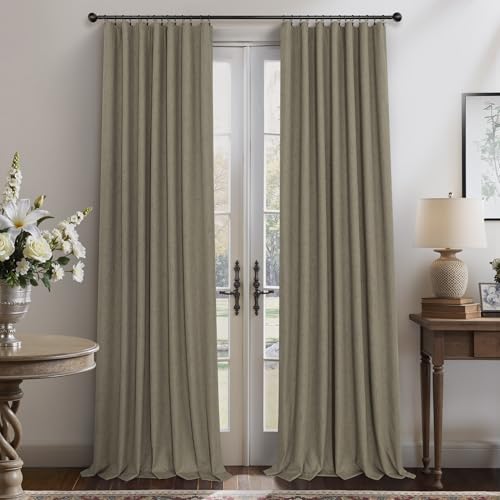 Living Room Curtains 102 Inches Long for 103 Inch Tall Window Drape 100% Blackout Curtains for Bedroom Cold Weather Thermal Insulated Noise Reduction Curtain Farmhouse Style 2 Panels Dark Taupe (Dark Taupe / 52"W x 102"L (Pack of 2))