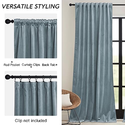Stone Blue Velvet Curtains 72 inches Length with Hook Belt (Stone Blue / 42"W x 72"L (Pack of 2))