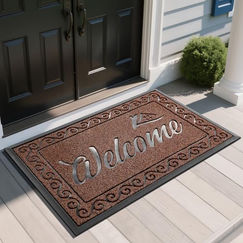 Welcome Mat Heavy Duty Sturdy Door Mats for Home Entrance Outdoor Indoor (Maroon / 47x32 Inch)