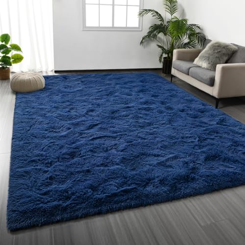 Shag Area Rug (Navy Blue / 4 x 6 ft)