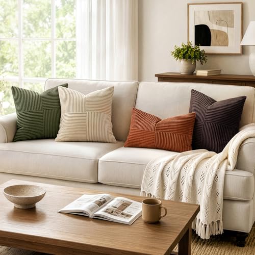 Olive Green Decorative Throw Pillow Covers for Couch 20x20 Inch (20" x 20" (Pack of 2) / Olive Green)