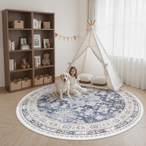 Round Rug 8ft (Blue/Beige / 8' (Round))