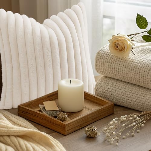 Fall Faux Fur Throw Pillow Covers 12x12 Set of 2 Cream White (Cream White / 12" x 12" (Pack of 2))