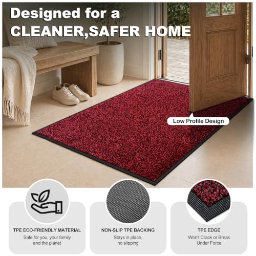 Super Absorbent Front Door Mat (Red / 2' x 6' (Rectangular))