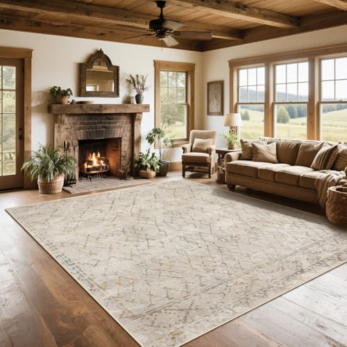 8x10 Washable Area Rugs for Living Room (8' x 10' (Rectangular) / Morocco-camel-blue-orange)