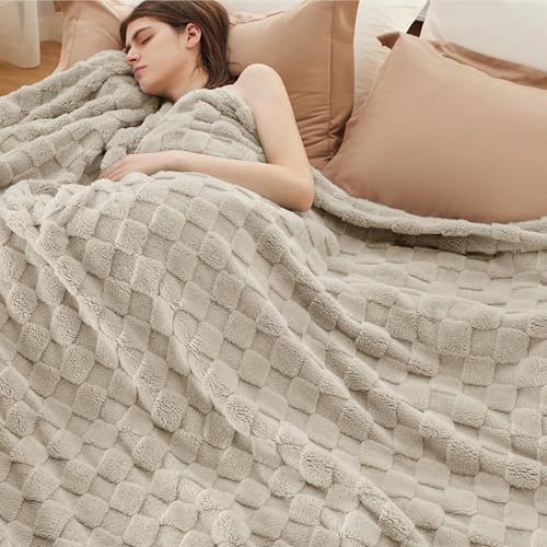 Checkered Soft Cozy Queen Blanket for Bed (Oatmeal / Queen (90" X 90"))