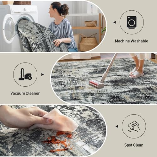 2'6''x8' Runner Rugs Washable Rug (Black Grey/Gold / 2'6" x 8' (Runner))