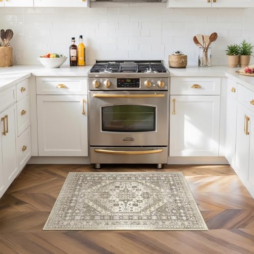 2x3 Entryway Rug Vintage Washable Rug Runner for Kitchen (Brown / 2' x 3' (Runner))