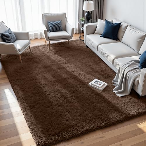 6x9 Fluffy Shag Area Rugs for Living Room Bedroom (Brown / 6' x 9' (Rectangular))