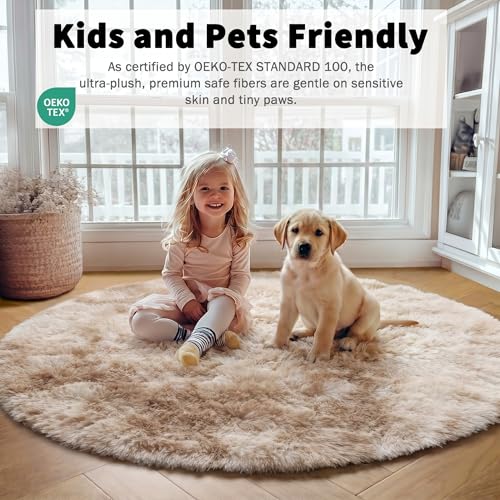 Tie Dye Beige Round Area Rugs 5ft (Tie-dyed Light Beige / 5' (Round))