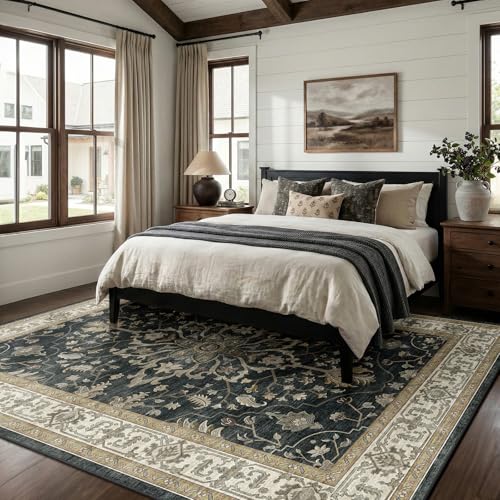 Washable Area Rug (Black/Vintage/Beige / 8' x 10' (Rectangular))