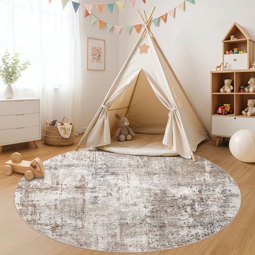 6ft Round Area Rug Living Room Rugs (Brown/Grey/Red / 6' (Round))