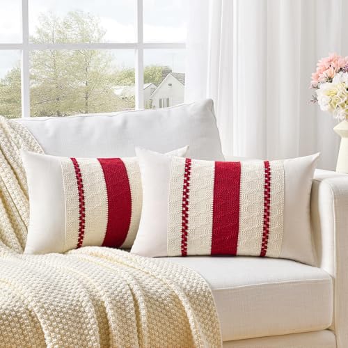 Set of 1 Boho Red Lumbar Decorative Throw Pillow Cover 12x20 Inch for Couch Bed Sofa Chair (20" x 12" (Pack of 1) / Red)