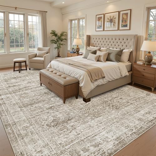 Washable Area Rug 8x12 Large Soft Brown Rugs for Living Room (Brown / 8' x 12' (Rectangular))