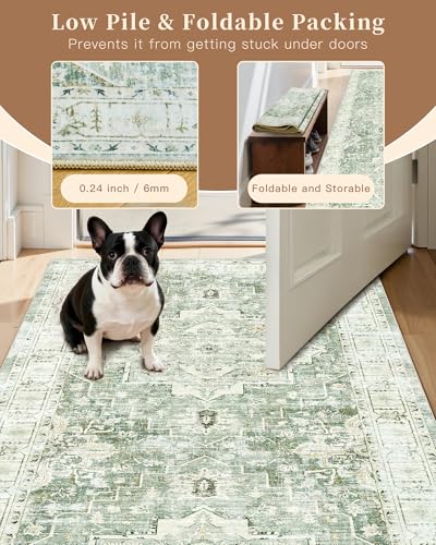 Washable Runner Rugs 2x10 Long for Hallway Kitchen (Green/Ivory / 2' x 10' (Runner))