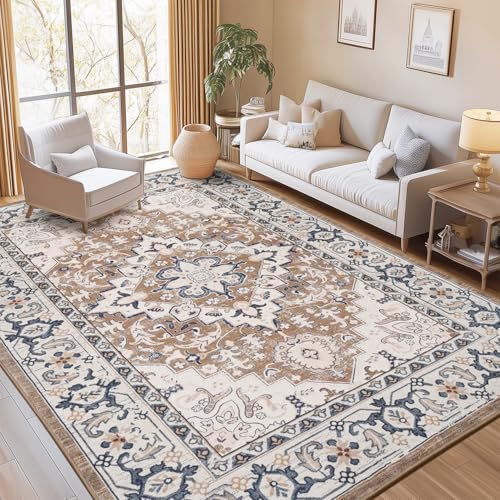8x10 Area Rugs for Living Room Bedroom (Floral Brown / 8' x 10' (Rectangular))