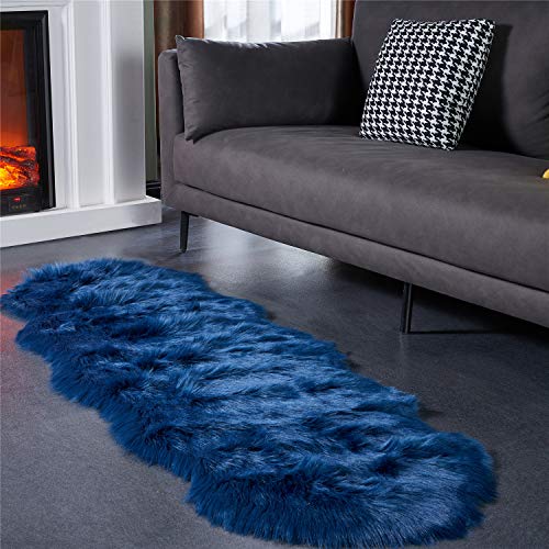 Ultra Soft Fluffy Shaggy Area Rug Faux Fur Rug Chair Cover Seat Pad Fuzzy Area Rug for Bedroom Floor Sofa Living Room (Dark Blue / 2' x 6' (Sheepskin))