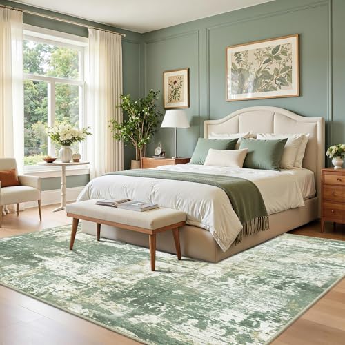 Washable Runner 2'x10' Abstract Area Rug for Hallway Light Green (Green/Gray/Yellow / 2' x 10' (Runner))