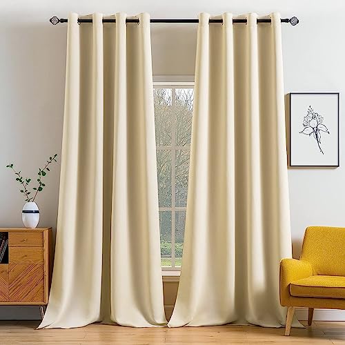 Cream Beige Blackout Bedroom Curtains Drapes 96 Inch Long 52"x96" (Cream Beige / 52"W x 96"L (Pack of 2))