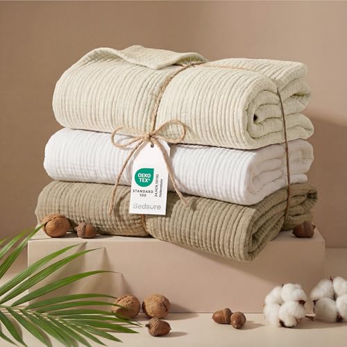 100% Cotton Muslin Blankets for Adults (04 - White / Throw XL (50" X 70"))