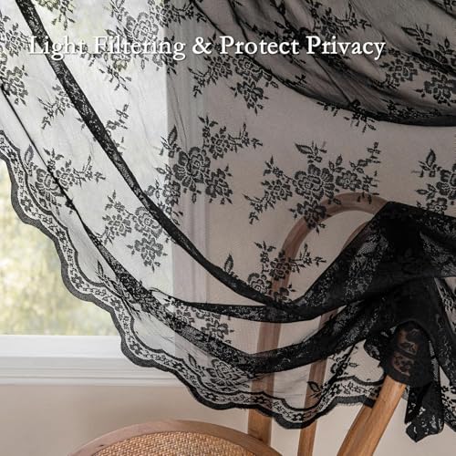 Black Lace Curtains 54 Inch Length Short Victorian Sheer Curtains (#2 Black / 50"W x 54"L (Pack of 2))