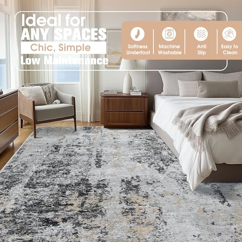 10x14 Area Rugs for Living Room Washable Dining Room Black Grey Gold (Black Grey/Gold / 10' x 14' (Rectangular))