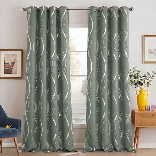 Greyish Green Curtain Panels for Vintage Bedroom (1 - Greyish Green / 52"W x 84"L (Pack of 2))