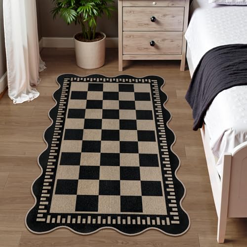 Checkered Easy Jute 3x5 Outdoor Patio Rug (3'x5' (Rectangular) / Black Checkered)