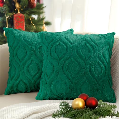 Faux Fur Plush Soft Green Throw Pillow Covers 18x18 Set of 2 (18" x 18" (Pack of 2) / Green)
