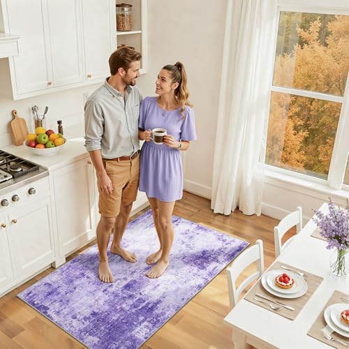 Washable 3'x5' Abstract Area Rug for Living Room Purple (Purple/Gray/Pink/White / 3' x 5' (Rectangular))