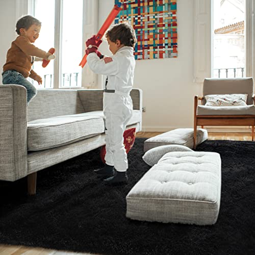 Shag Fluffy Area Rug for Bedroom Girls Living Room (5' x 8' (Rectangular) / Black)