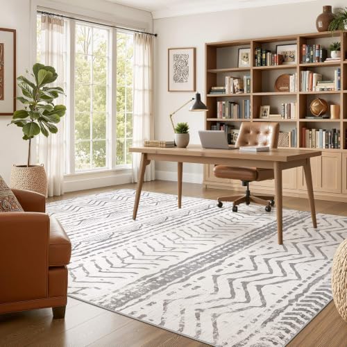 Boho 5x7 Area Rug Living Room Rugs Machine Washable Grey White (Color Gray White / 5' X 7' (Rectangular))
