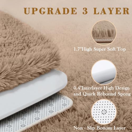 5x8 Beige Shag Area Rug for Living Room (Beige / 5' x 8' (Rectangular))