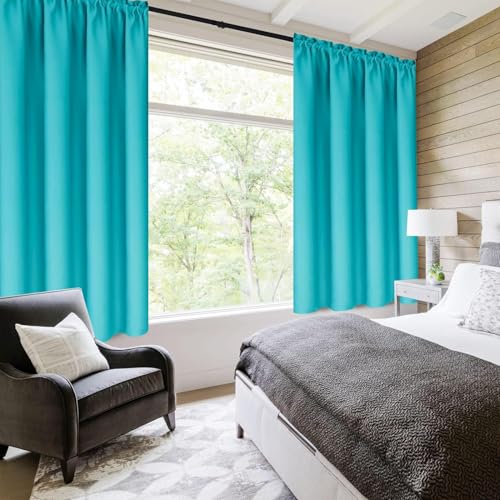 Short Blackout Curtains 60 x 36 Inch for Kitchen RV Bunk Turquoise (Turquoise / 60"W x 36"L (Pack of 2))