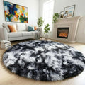Black White Grey Plush Round Area Rug 6Ft for Living Room Bedroom (Black White Grey / 6' (Round))