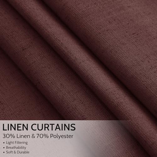 Reddish Brown Linen Curtains 90 Inch Long 2 Panels Set for Bedroom Living Room (52"W x 90"L (Pack of 2) / Reddish Brown)