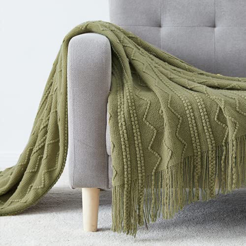 Olive Throw Blanket 50x60 Inch Boho Knitted Soft Throw Sofa Blanket (Olive / 50"x60")