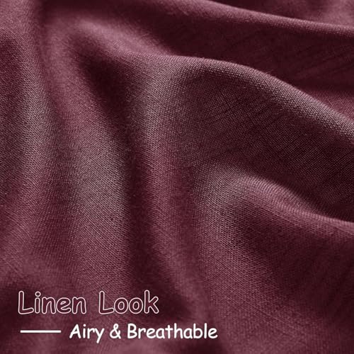 Burgundy Linen Curtains 132 Inch Length for Living Room Light Filtering Semi Sheer Curtain Back Tab Vintage Boho Decor Drapes Floor to Ceiling High Window for Bedroom 52x132 (52"W x 132"L (Pack of 2) / Burgundy)