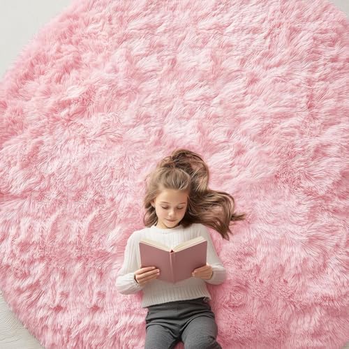 Pink Round Rugs for Bedroom (8 Ft Round / Pink)
