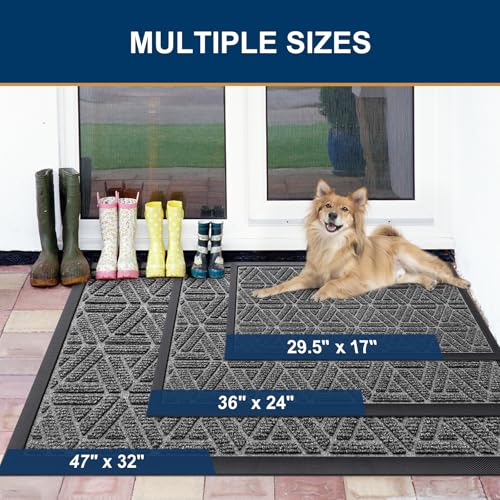 Front Door Mat Outside Entrance (Silver Grey / 35" X 23")