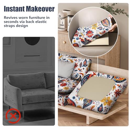 8Pcs Outdoor Cushion Covers (Art Paisley / Square-large + Square)