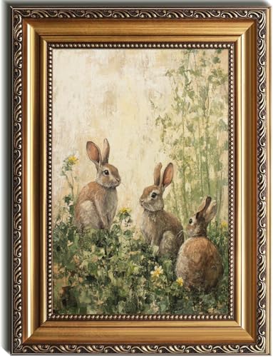 Gold Framed Wall Art for Home Decor (12"L x 16"W / Rabbits in Spring)