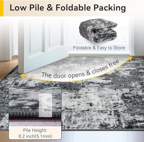 Washable 2'x4' Abstract Area Rug for Living Room Black White (Black/Navy Blue/Gray / 2' x 4' (Rectangular))